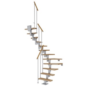 Dolle Mittelholmtreppe Dublin, Eiche perlgrau, 1/2 gewendelt, mit Geländer. Ideal für kleine Räume.