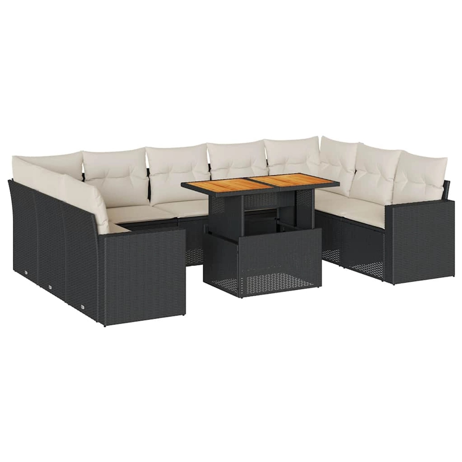 vidaXL 10-Tlg Garten-Sofagarnitur mit Kissen Schwarz Poly Rattan 3327080 günstig online kaufen