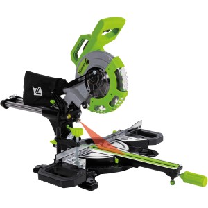 Zipper Kapp- und Gehrungssäge ZI-KGS210DS mit Laser und Spänefangsack für präzise Schnitte.