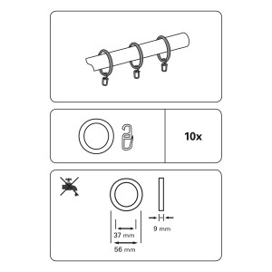 Gardinia Gardinenringe Lugano, Kolonial, 10er-Pack, für 28 mm Stangen. Holzringe mit Faltenlegehaken.