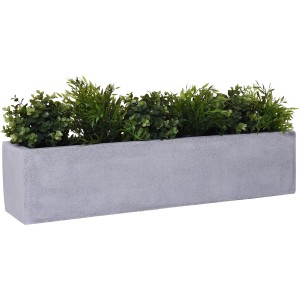 Grauer Vivanno Pflanzkasten Flobo in Betonoptik, 80x17x15 cm, bepflanzt.