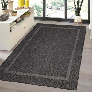 Schwarzer Ayyildiz Outdoor-Teppich Relax, 60x100 cm, Sisal-Optik, wetterfest und robust.
