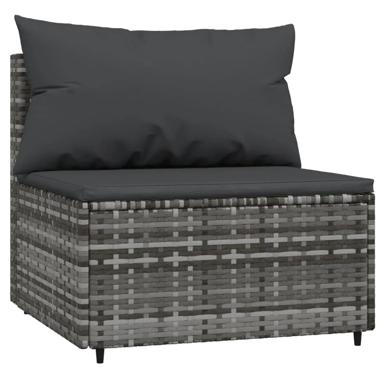 Graues vidaXL Garten Lounge Mittelteil aus Polyrattan mit anthrazitfarbenen Kissen.