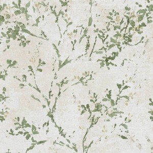 Landhaus Tapete mit floralem Muster in Beige, Grün und Gold. Vliestapete mit Textiloptik.