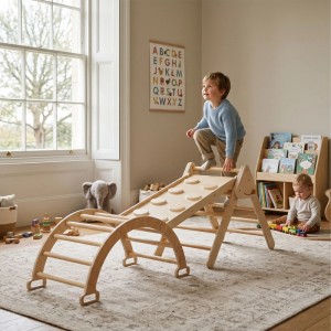 Relaxdays Kletterdreieck Holz Natur 3-in-1 mit Kletterbogen und Rampe 59,5 cm x 45 cm x 82,5 cm 8 kg
