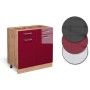 Vicco Küchenunterschrank R-Line, Bordeaux Hochglanz/Eiche, 80cm mit Arbeitsplatte Anthrazit.