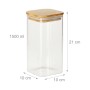 Transparentes Vorratsglas mit quadratischem Bambusdeckel für luftdichte Aufbewahrung. Teil eines 3er Sets für Küche & Ordnung.