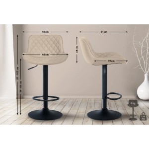 CLP 2er Set Barhocker Minosa, creme Kunstleder, gesteppte Sitzfläche, schwarzes Metallgestell, höhenverstellbar, drehbar.