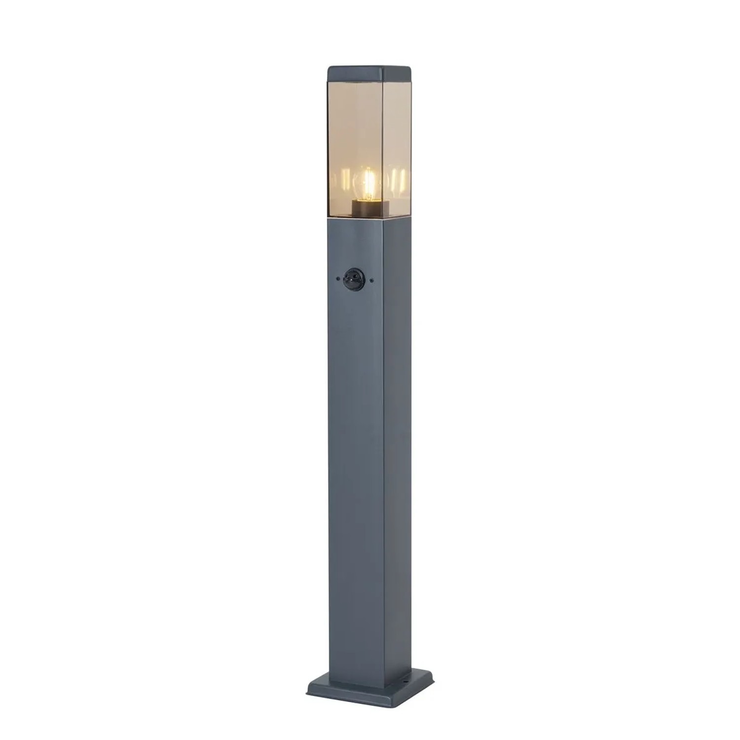 Qazqa Außenleuchte Dunkelgrau Mit Rauchglas 80cm IP44 Mit Steckdose Und Bewegungssensor Malios
