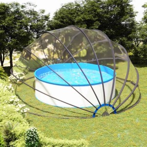 Furnicato Pool-Kuppel 559x275 cm über rundem Pool im Garten. Camping Zubehör für Schwimmbecken.