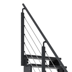 Detailaufnahme: Dolle Außentreppe Gardentop, 2 Stufen, anthrazit mit Geländer.