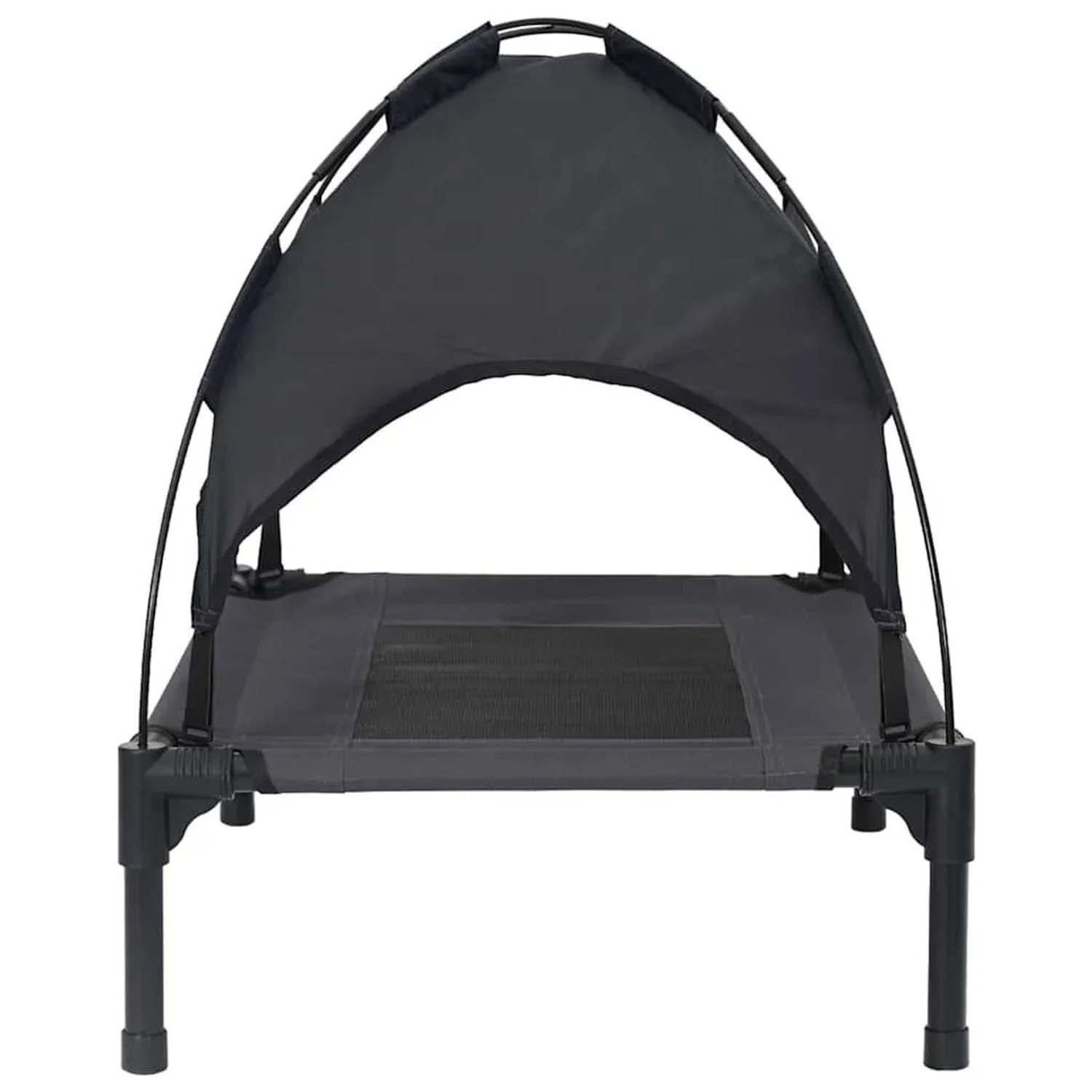 Schwarzes vidaXL Hundebett (76x62x70,5 cm) aus Stahl mit Sonnendach für drinnen und draußen.