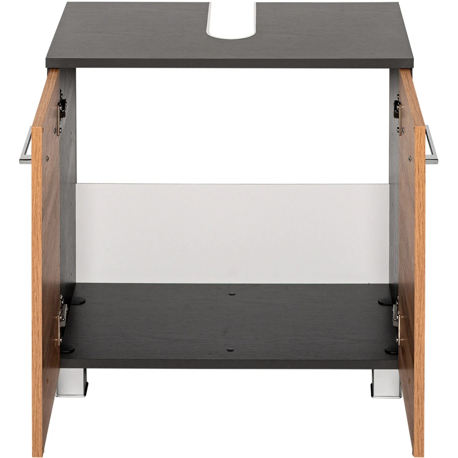 Held Möbel Waschbeckenunterschrank Molina, 60 cm, Wotaneiche/Graphitgrau, mit offenen Türen.