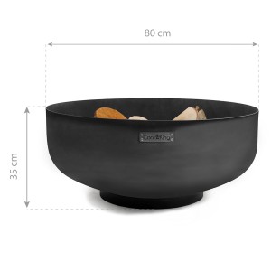Schwarze CookKing Feuerschale Palermo XXL, Ø 80 cm, aus Stahl mit Holzscheiten.