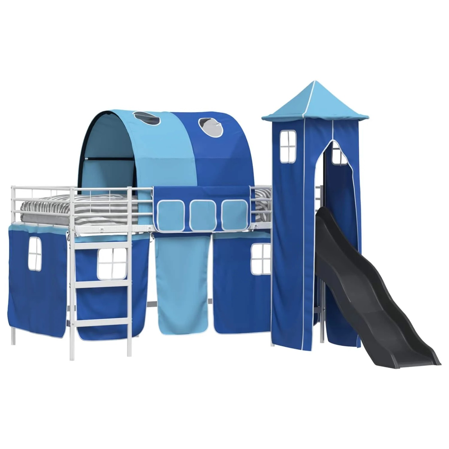 vidaXL Kinderloftbett Weiß und Blau 90 x 200 cm Metall 42020902