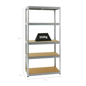 Verzinktes PROREGAL Schwerlastregal Slim Elephant mit 5 Ebenen, Fachlast 350 kg, 180x90x60 cm.