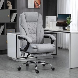 Grauer Vinsetto Bürostuhl mit Massagefunktion, aus Polyester und Stahl, mit Fußstütze und Rollen. Ergonomischer Chefsessel für Komfort.