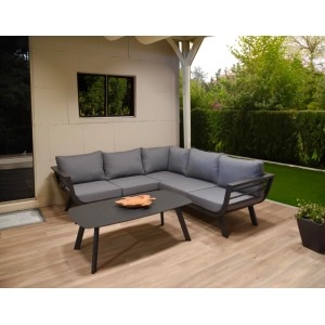 DELUKE Gartenloungeset GERRIT Alu-Polyester Grau Gartenmöbel Set Garten Loungegruppe Lounge-Set Pool Loungegarnitur