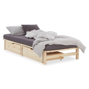 Homestyle4u Holzbett 100x200 mit 2 Schubkästen, Kiefer Natur, inkl. Lattenrost. Jugendbett im Paletten Design.