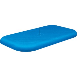Blaue Bestway Flowclear Poolabdeckung aus PE, 305x183 cm, mit Abflusslöchern.