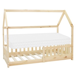 ML-Design Kinderbett 80x160 cm Natur mit Matratze und Rausfallschutz aus Massivholz.