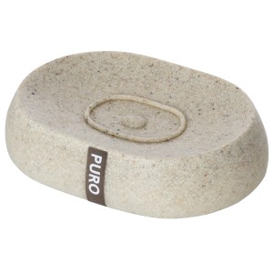 Wenko Seifenablage Puro steingrau aus Polyresin, ovale Form.