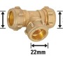 Klemmring T-Stück aus Messing, 22 mm Durchmesser für Sanitär- und Heizungsbereich.