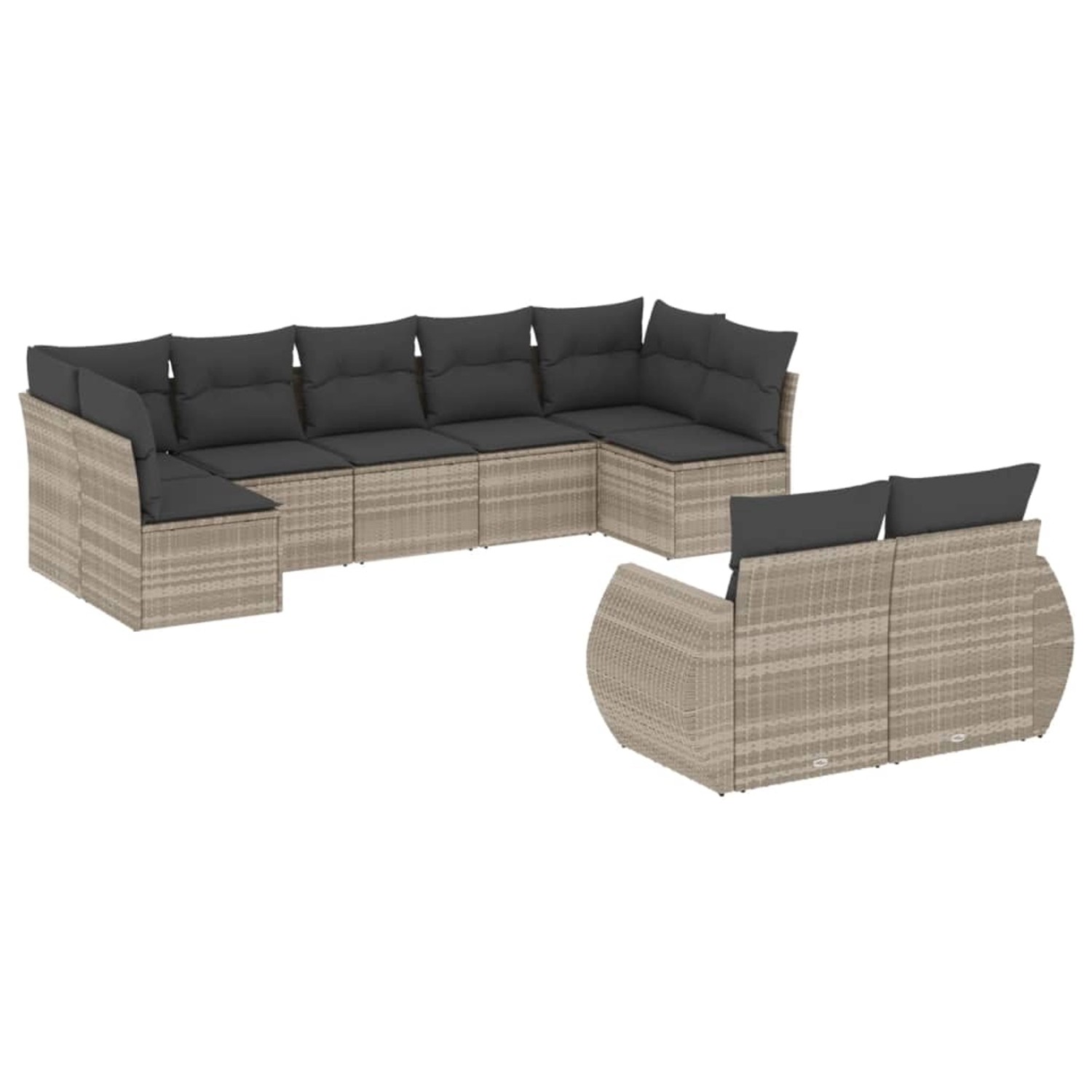 vidaXL 9-Tlg Garten-Sofagarnitur mit Kissen Hellgrau Poly Rattan 3254159 günstig online kaufen