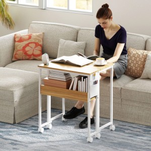 HOMCOM Klappschreibtisch in Natur mit Rollen und Ablage für Home Office.