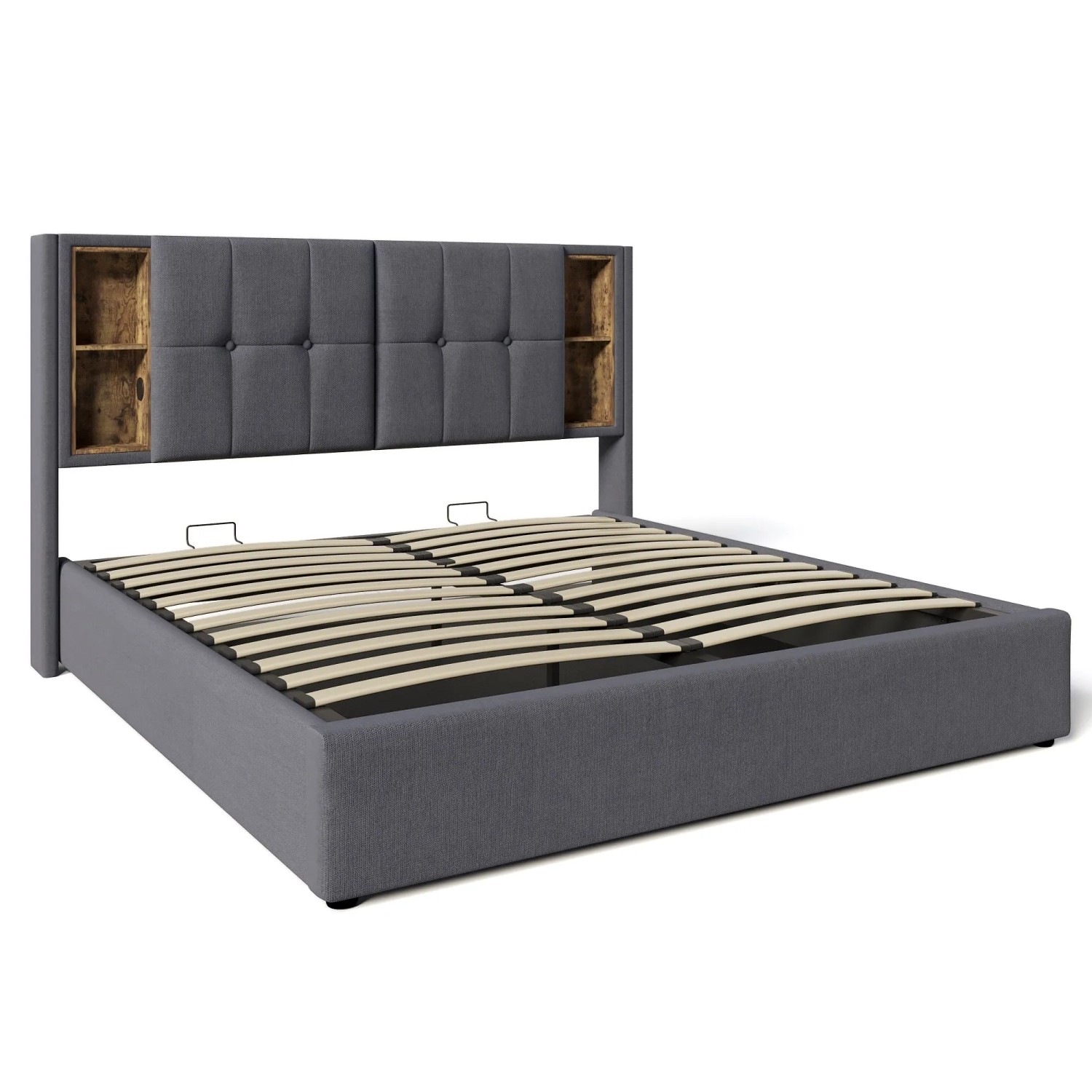 Okwish Polsterbett 140x200cm Mit Usb C Laden Schlafzimmer Grau Leinen Ohne Matratze
