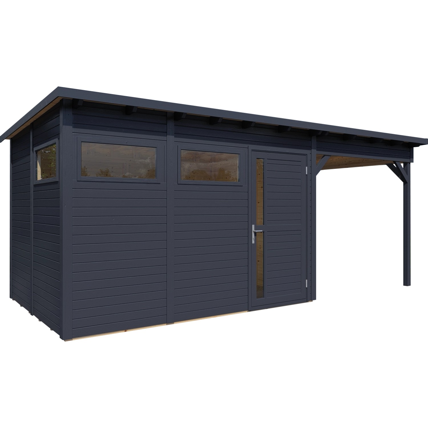 Bertilo Holz-Gartenhaus Pentus 3 Lounge Anthrazit 559 cm x 234 cm FSC®