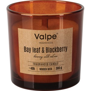 Bispol Duftkerze im braunen Glas mit Lorbeerblatt & Brombeere Duft, 10 cm.