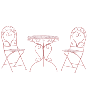 Rosa Bistro Set ALBINIA: Gartentisch mit 2 Stühlen aus Eisen im Retro-Stil.