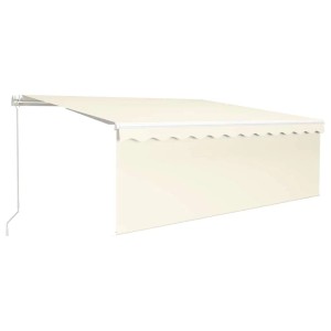 Cremefarbene vidaXL Markise mit weißem Rahmen und Rollo. Manuell einziehbarer Sonnenschutz für Terrasse.