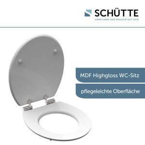 Schütte WC-Sitz Diamond mit Absenkautomatik, Holzkern, weiße Oberfläche.