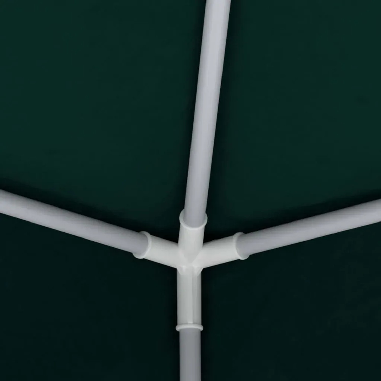 Detailaufnahme des Stahlrahmens eines grünen Partyzelts 4x9 m von vidaXL.