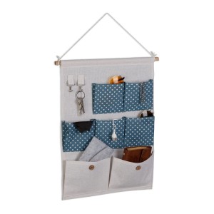 Relaxdays Hängeorganizer Baumwolle Blau 7 Fächer 60 cm x 39 cm x 2 cm 0,15 kg