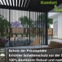 Anthrazitfarbene Weide Lamellenwand aus Aluminium für Weide Pergola als Wind- und Sichtschutz.