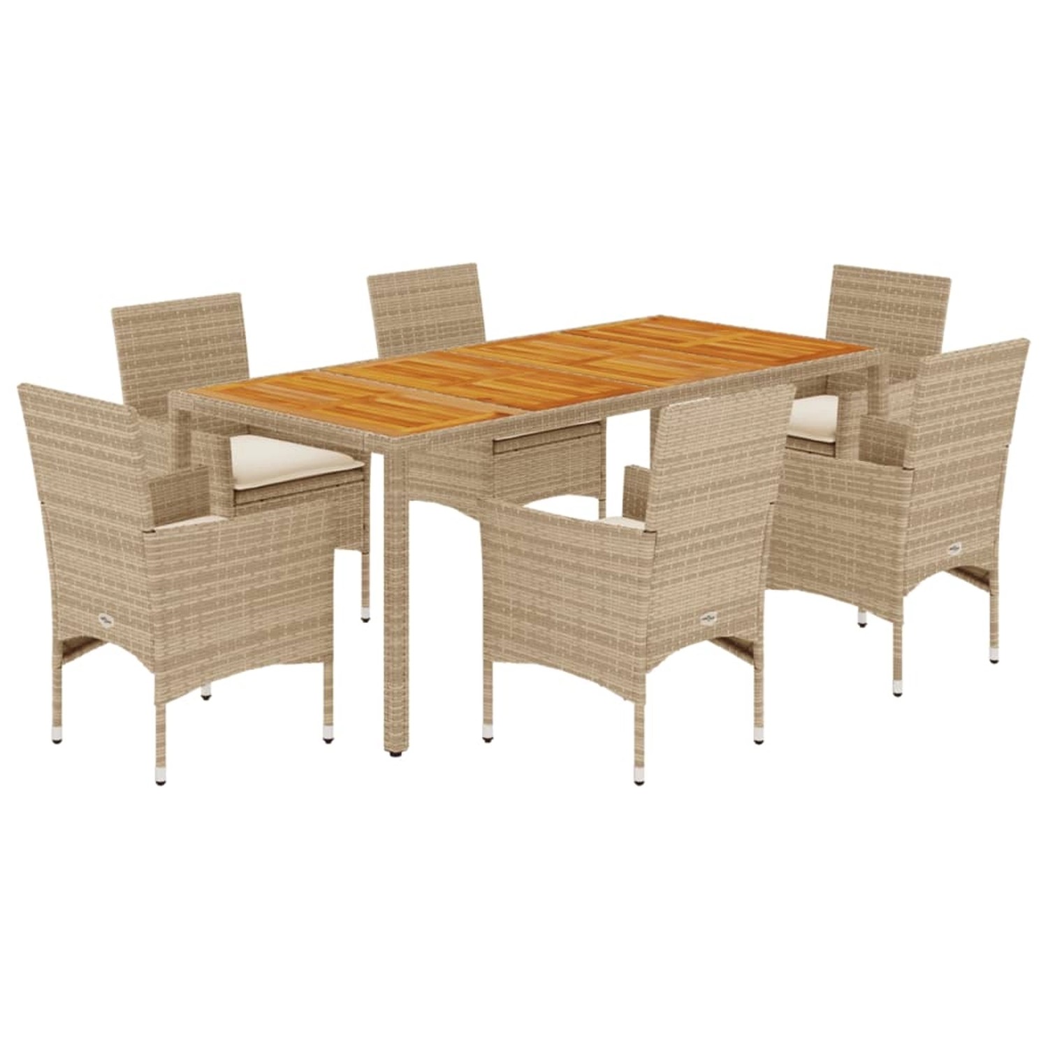 vidaXL 7-Tlg Garten-Essgruppe mit Kissen Beige Poly Rattan Akazie 3278685 günstig online kaufen