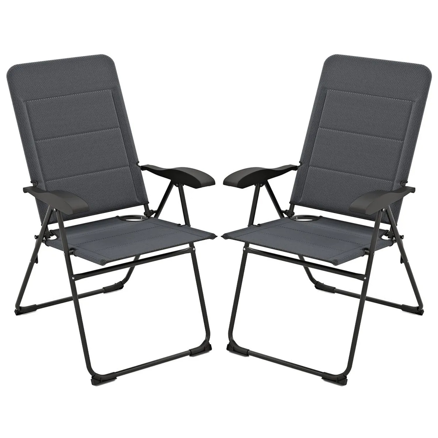 Costway 2er Set Gartenstühle Klappbar mit 7-Fach Rückenlehne Grau günstig online kaufen
