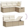 Beige 8-tlg. Garten-Sofagarnitur aus Poly Rattan mit Kissen. Modulare Bauweise mit Stauraum.