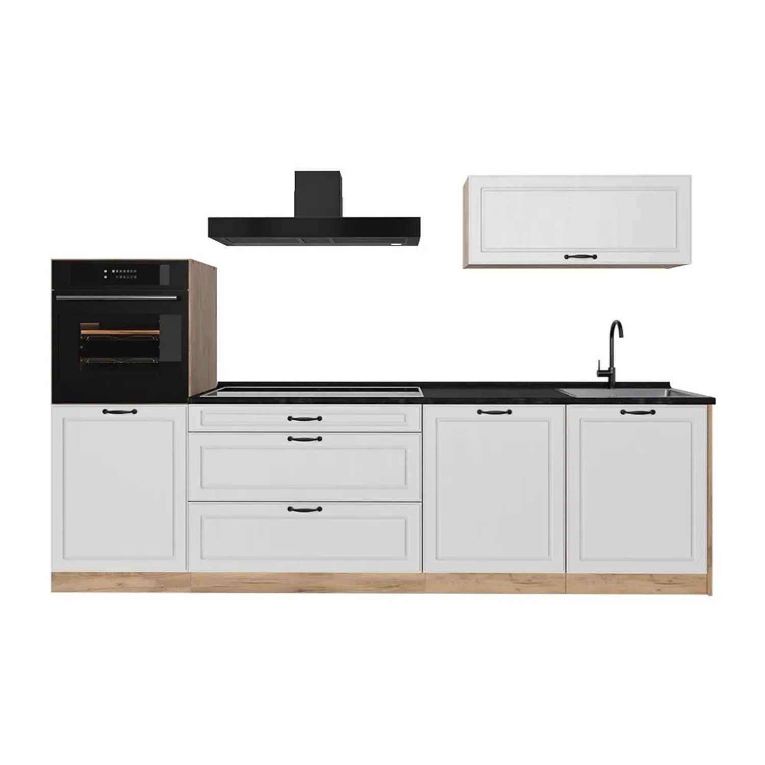 Vicco Küchenzeile R-Line Weiß Landhaus/Goldkraft Eiche 280 x 143 ohne Arbeitsplatte Art Nr 67989