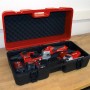 Einhell E-Box L70/35 Werkzeugkoffer aus Kunststoff, gefüllt mit Werkzeugen.