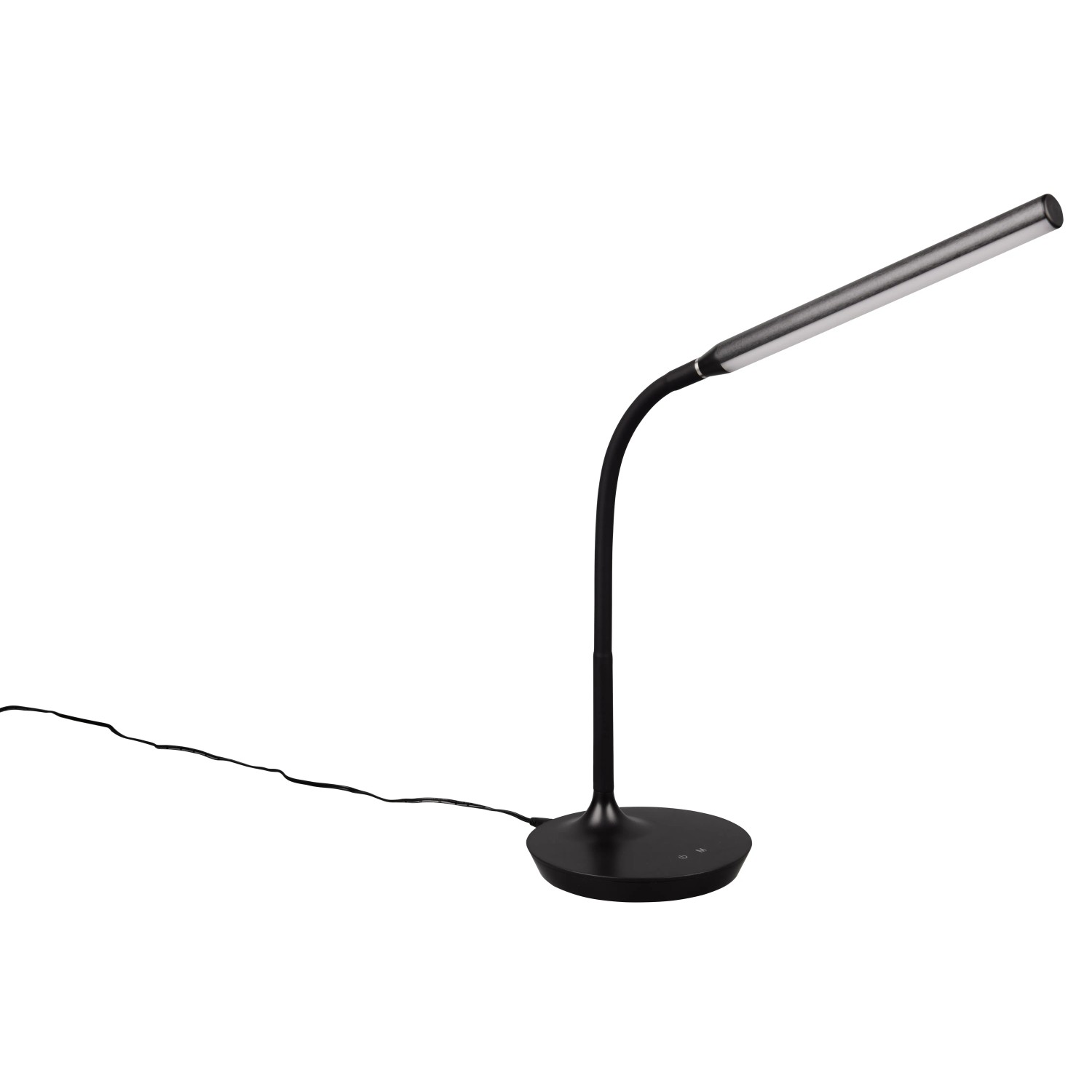 Schwarze Reality LED-Tischleuchte Toro mit flexiblem Arm, ideal als Schreibtischlampe.