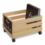 Relaxdays Schallplattenkiste Bambus Natur Schwarz Mit Rollen 27 cm x 43 cm x 34 cm 2,3 kg
