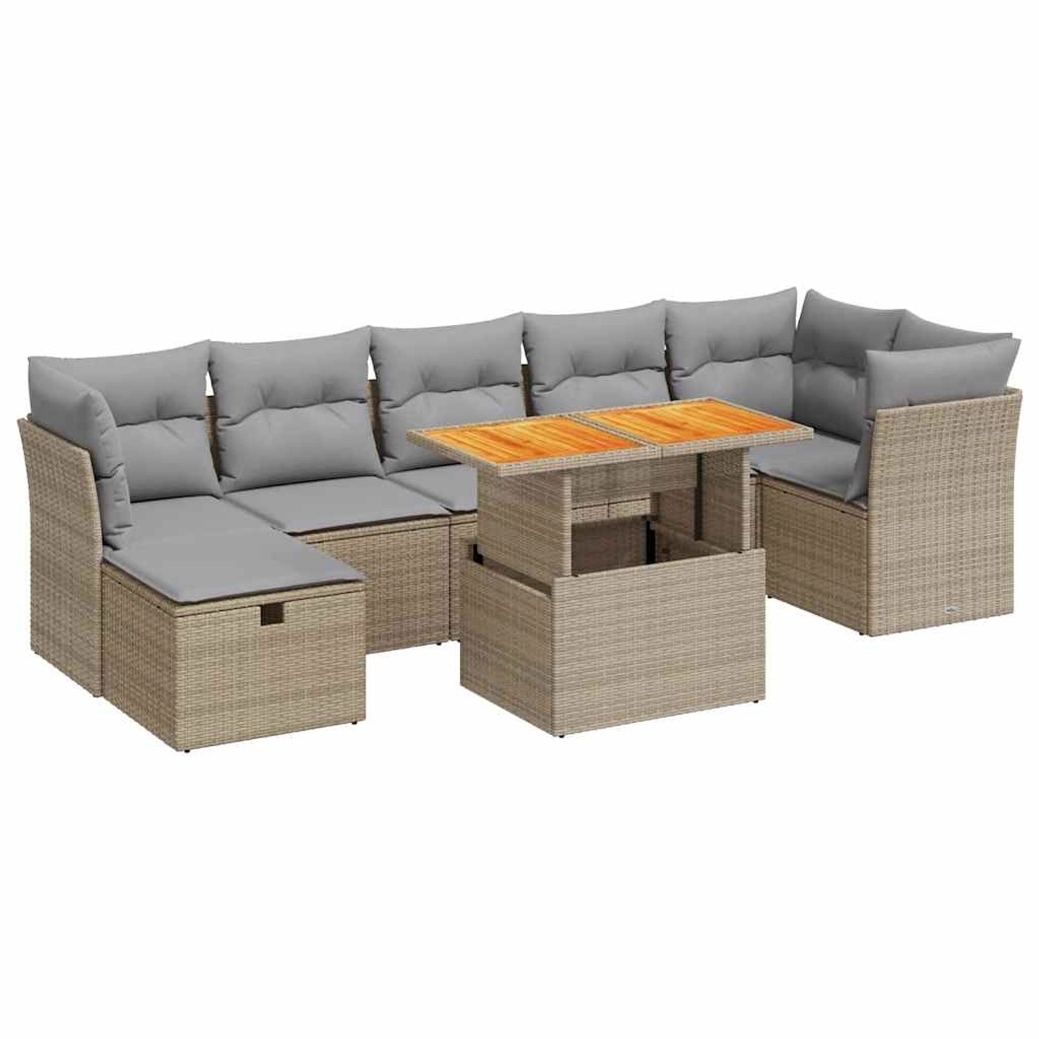 vidaXL 8-Tlg Garten-Sofagarnitur mit Kissen Beige Poly Rattan Akazie 3327983