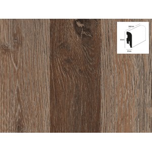 Sockelleiste Eiche, 60 mm hoch, mit Holzstruktur und Schemazeichnung.