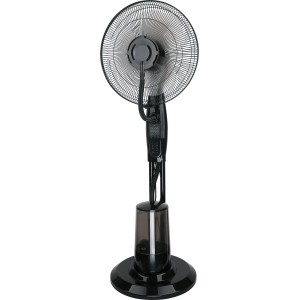 Schwarzer Standventilator SV 75-43 mit Sprühnebel-Funktion, Ø 43 cm. Ventilator für kühlende Luft.