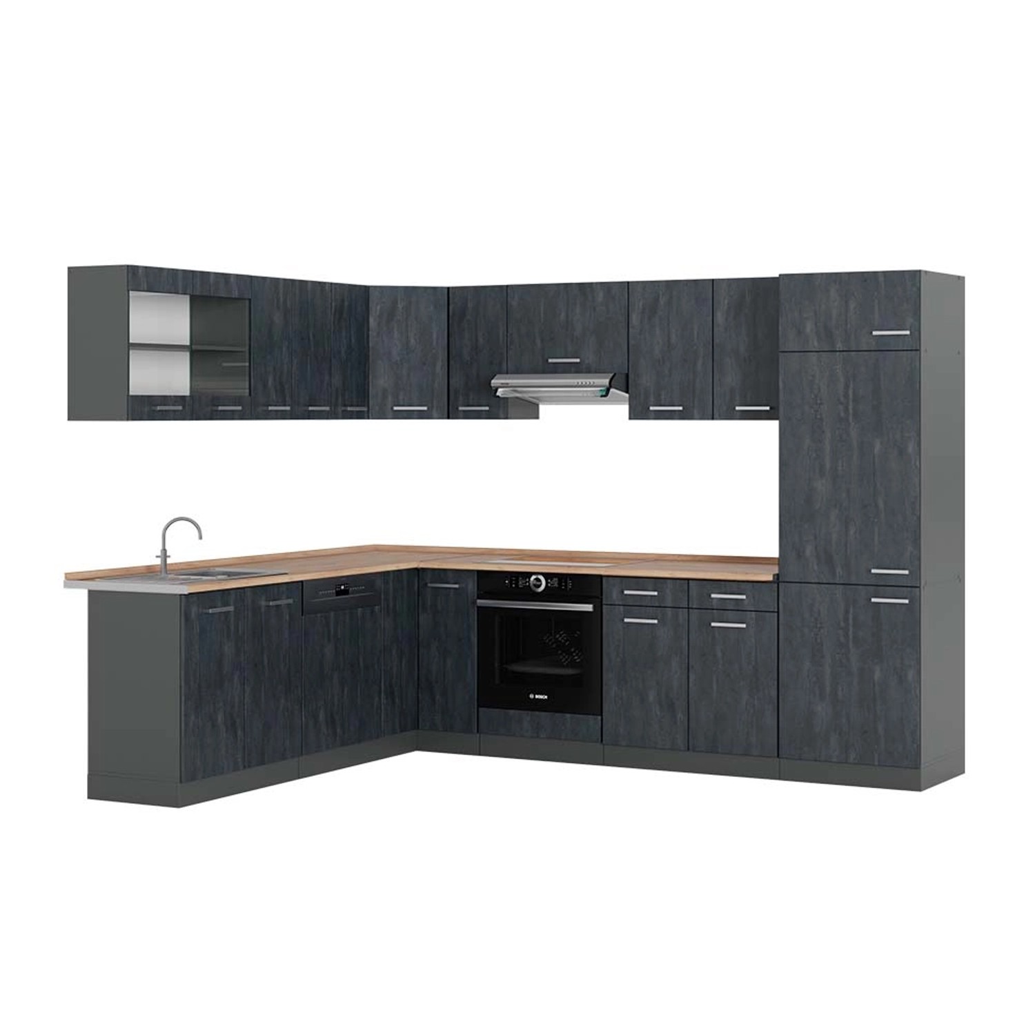 Vicco R-Line Einbauküche in L-Form Schwarz Beton/Anthrazit 227 x 287 cm AP günstig online kaufen