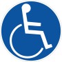 Blauer Aufkleber mit weißem Behindertensymbol, 6x6 cm, für Innen- und Außenbereich.